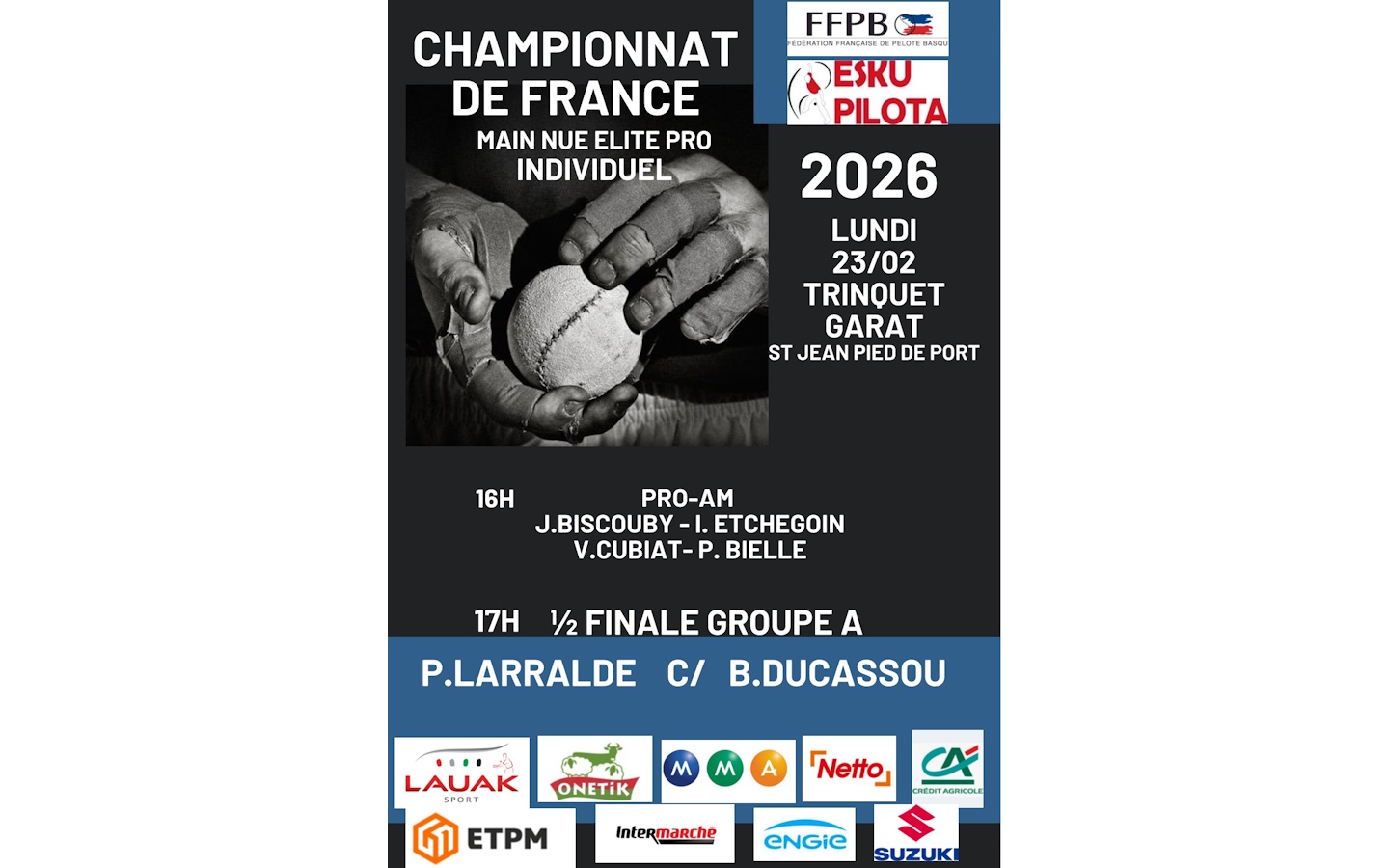 Pelote basque à main nue : 1/2 finale du Champ ...