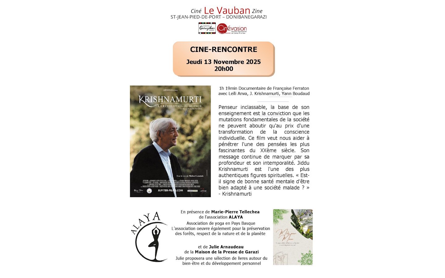 Ciné rencontre : Krishnamurti, la révolution d ...
