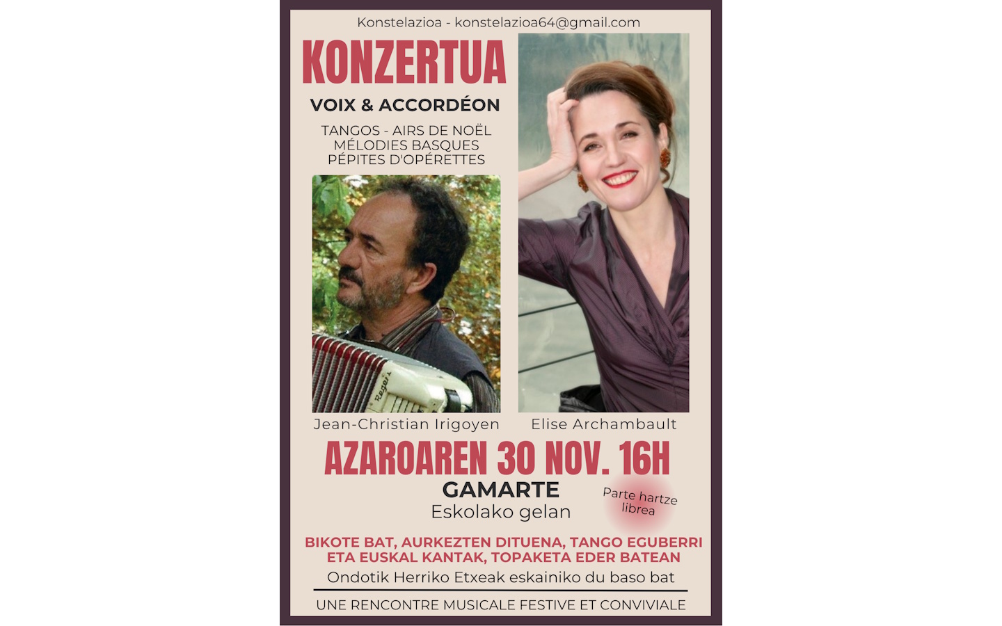 Kontzertua : Concert voix et accordéon : Elise ...