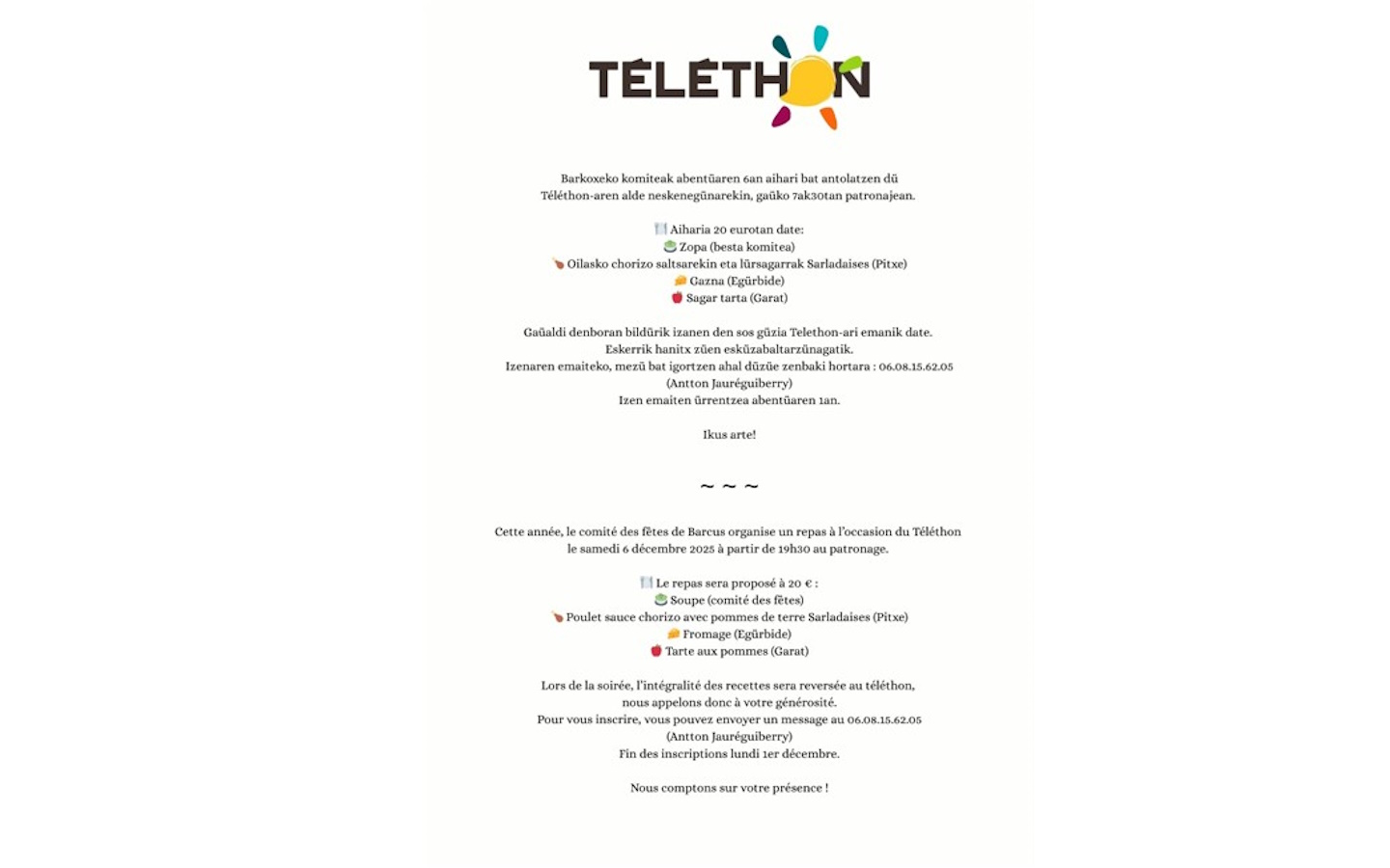 Téléthon : repas