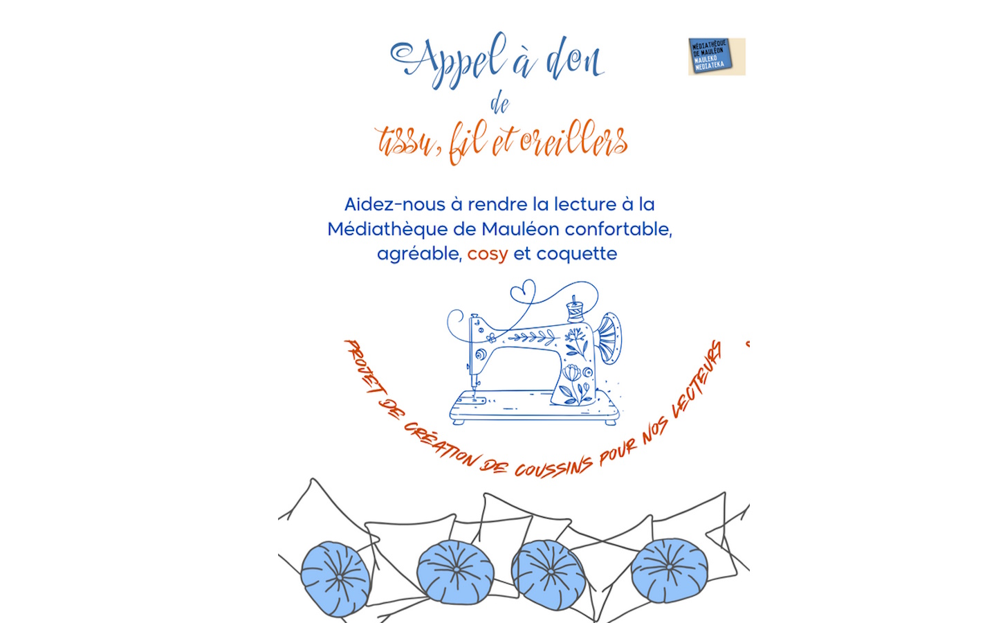 Appel à dons de tissus, fil et oreiller