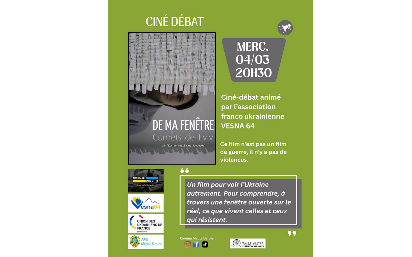 Ciné-débat : de ma fenêtre, carnets de Lviv