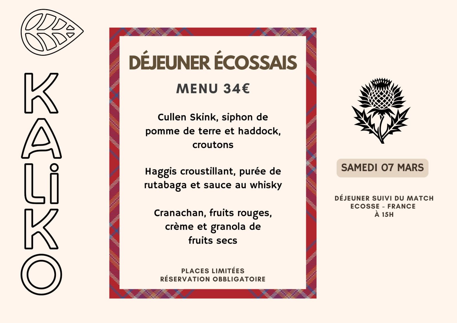 Déjeuner Ecossais & Rugby° Kaliko