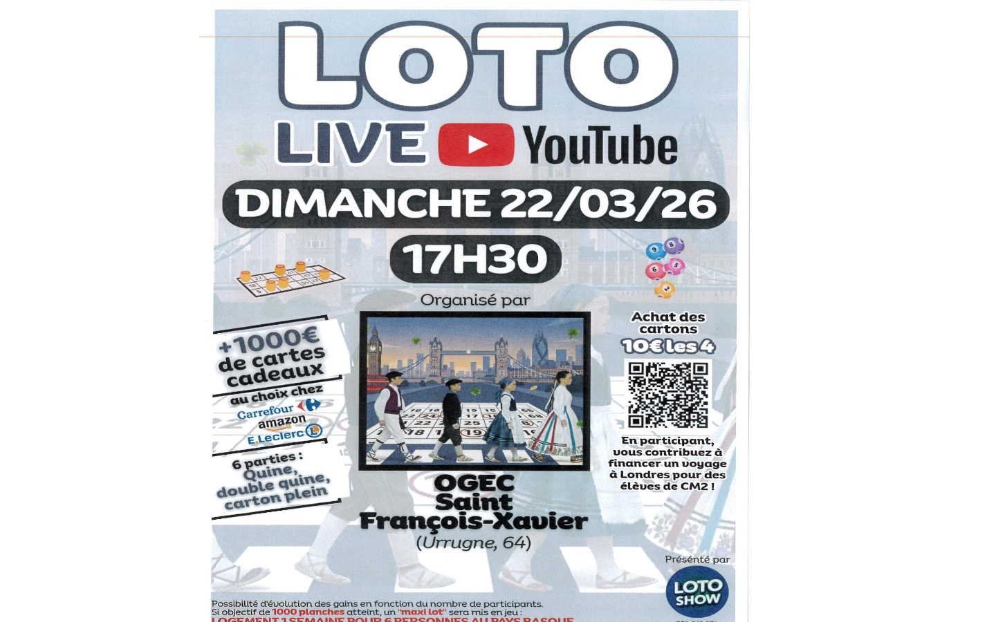 Loto Live Youtube de l'école Saint François Xavier