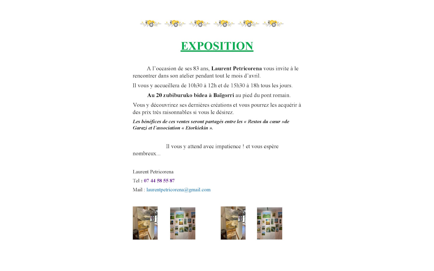 Exposition : peintures de Laurent Petricorena