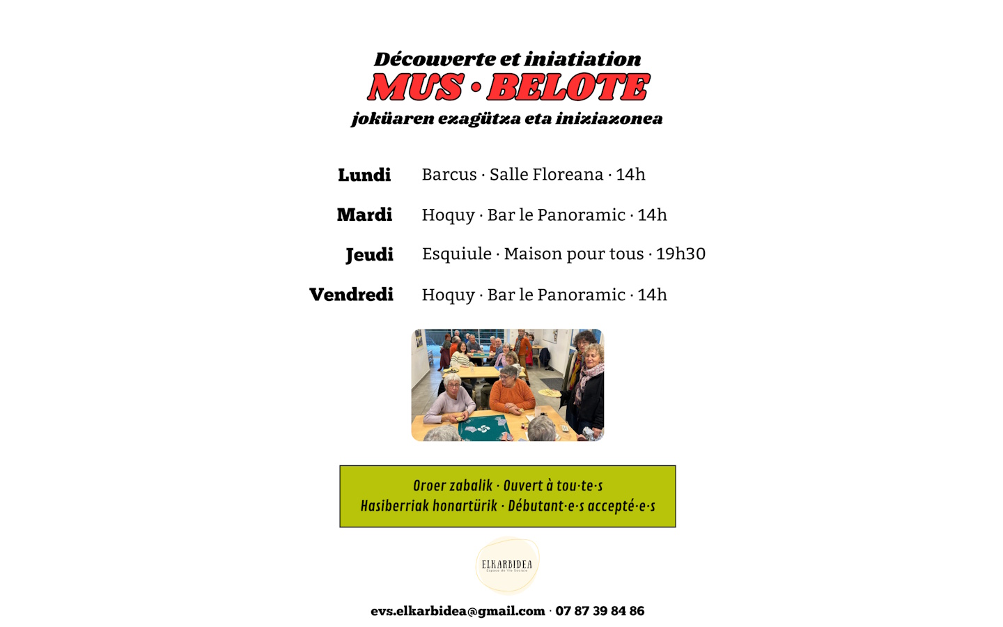 Découverte et initiation au mus et à la belote