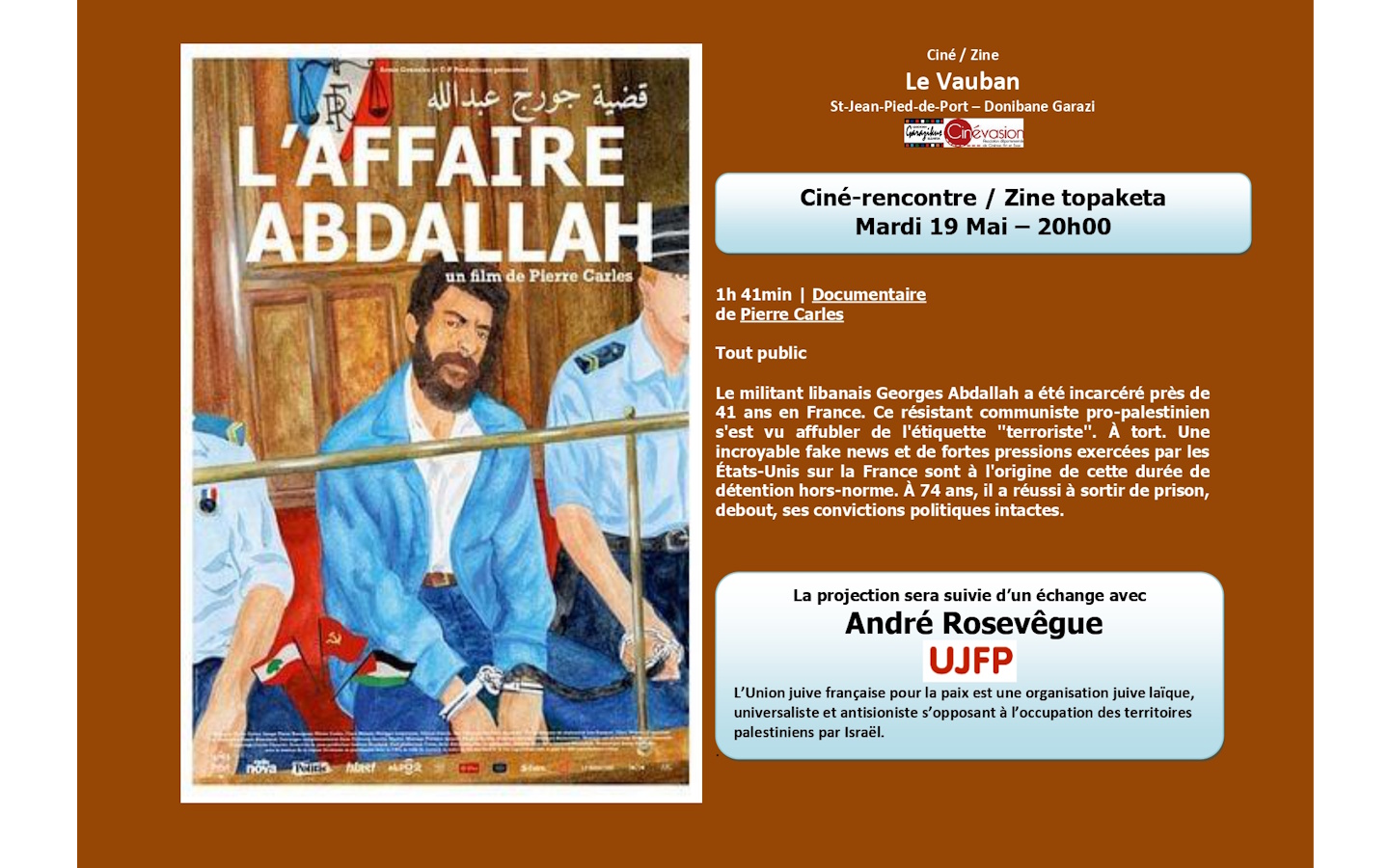 Ciné-rencontre "L'affaire Abdallah" avec l'UFJP