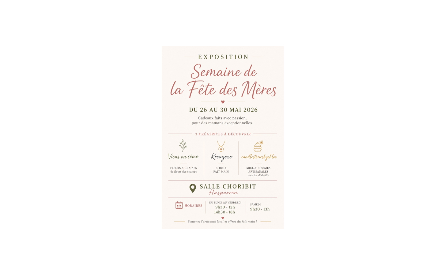 Exposition semaine fête des mères.