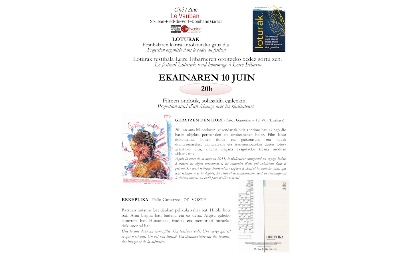 Projection dans le cadre du festival Loturak : ...