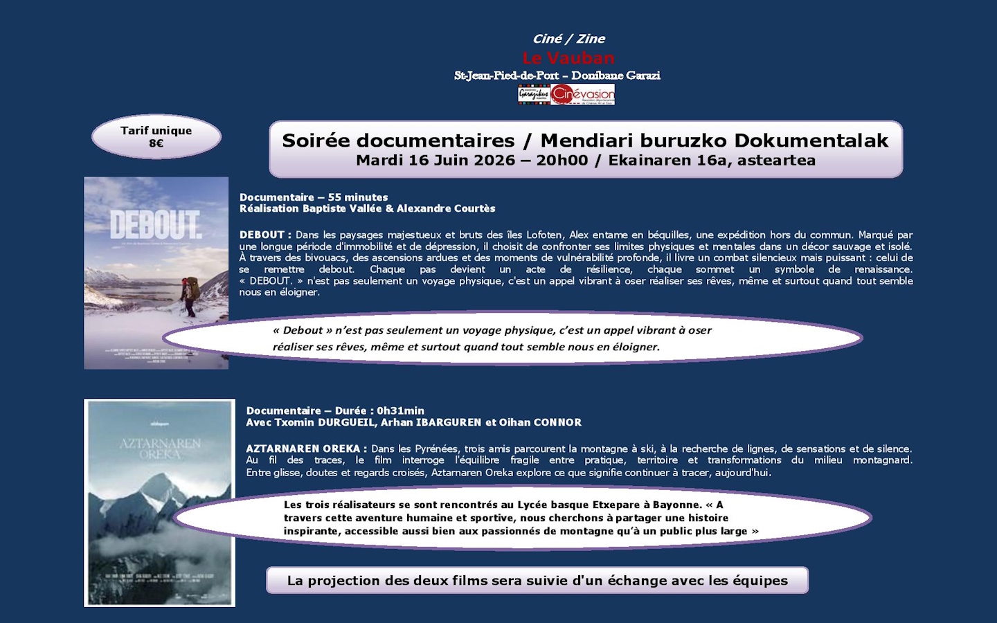 Soirée documentaires / Mendiari buruzko Dokume ...