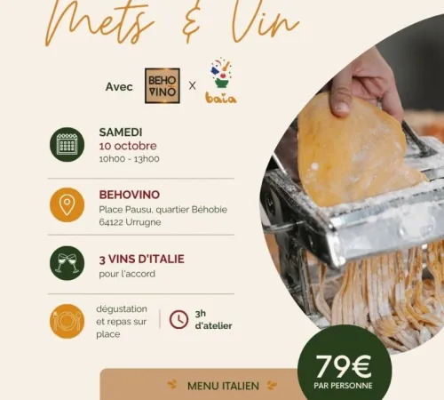 Atelier culinaire en accord mets et vins - Menu italien