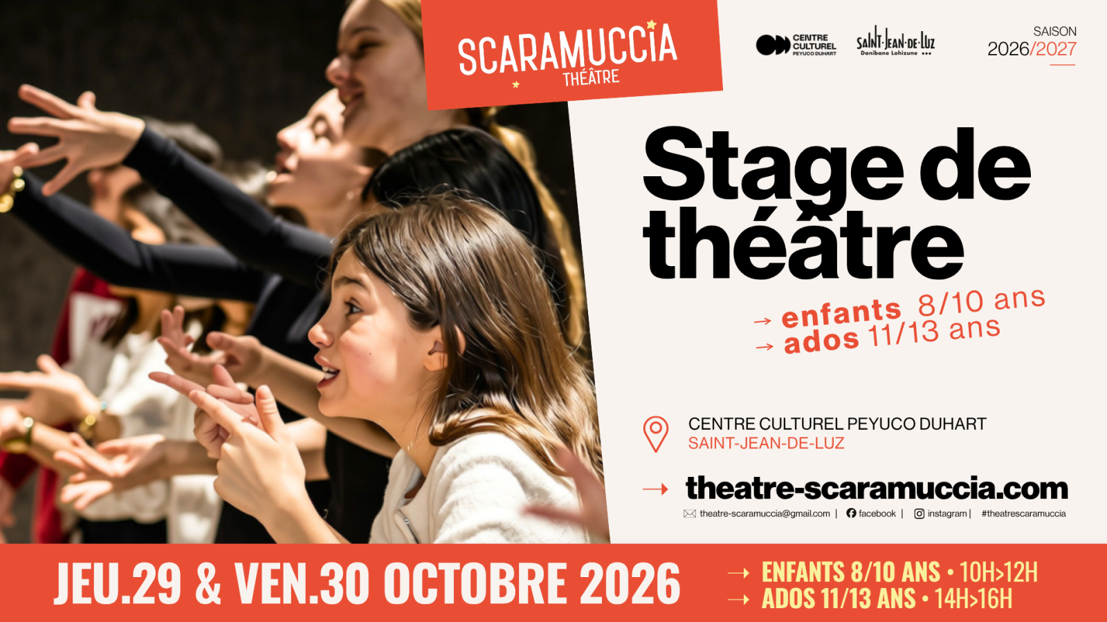 Stage de théâtre 8/10 ans et 11/13 ans