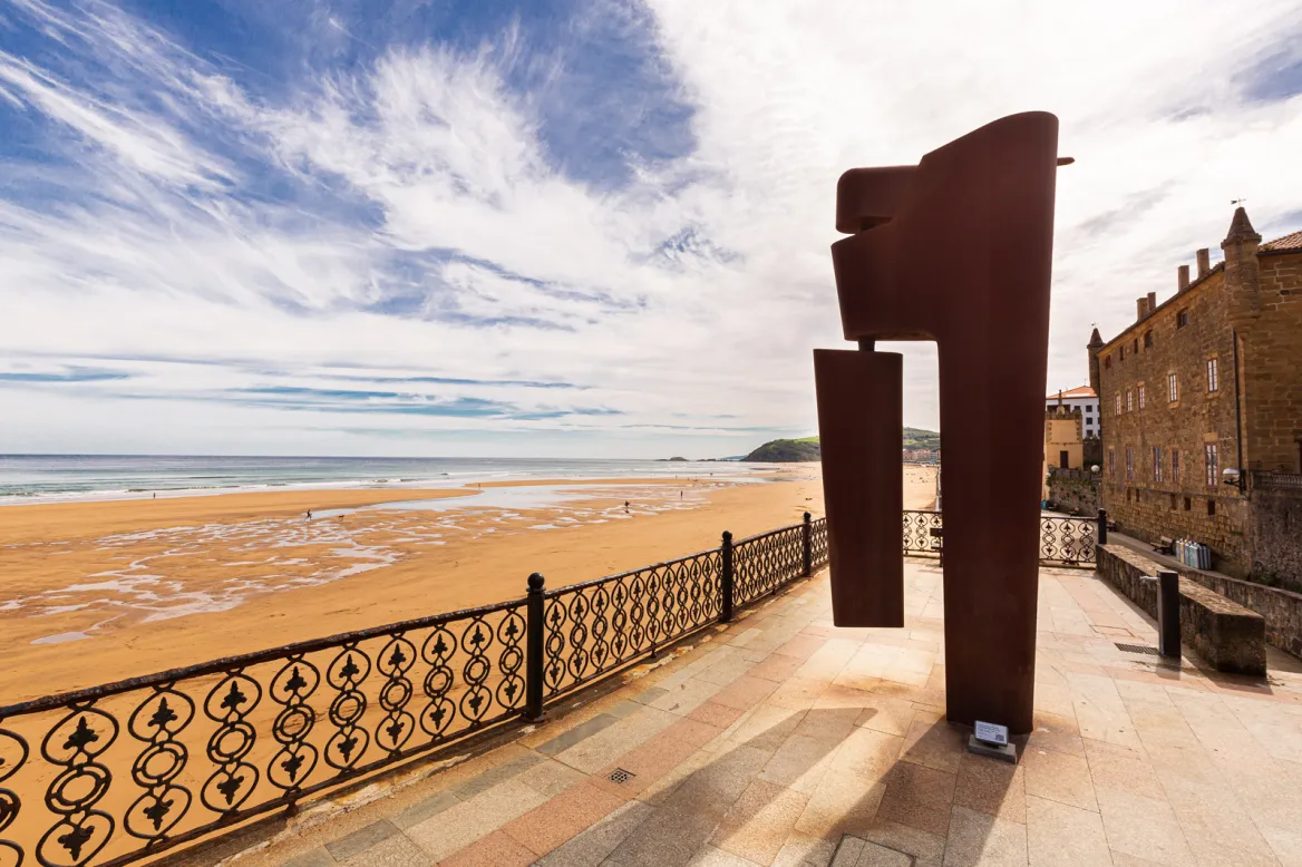 Beach and sculpture in Zarautz